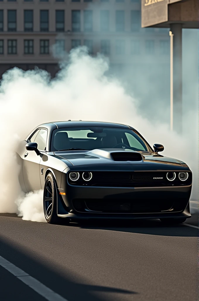 dodge challenger preto fazendo Burnout 