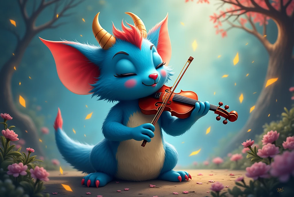 beast violin cute magic blue fur red ears