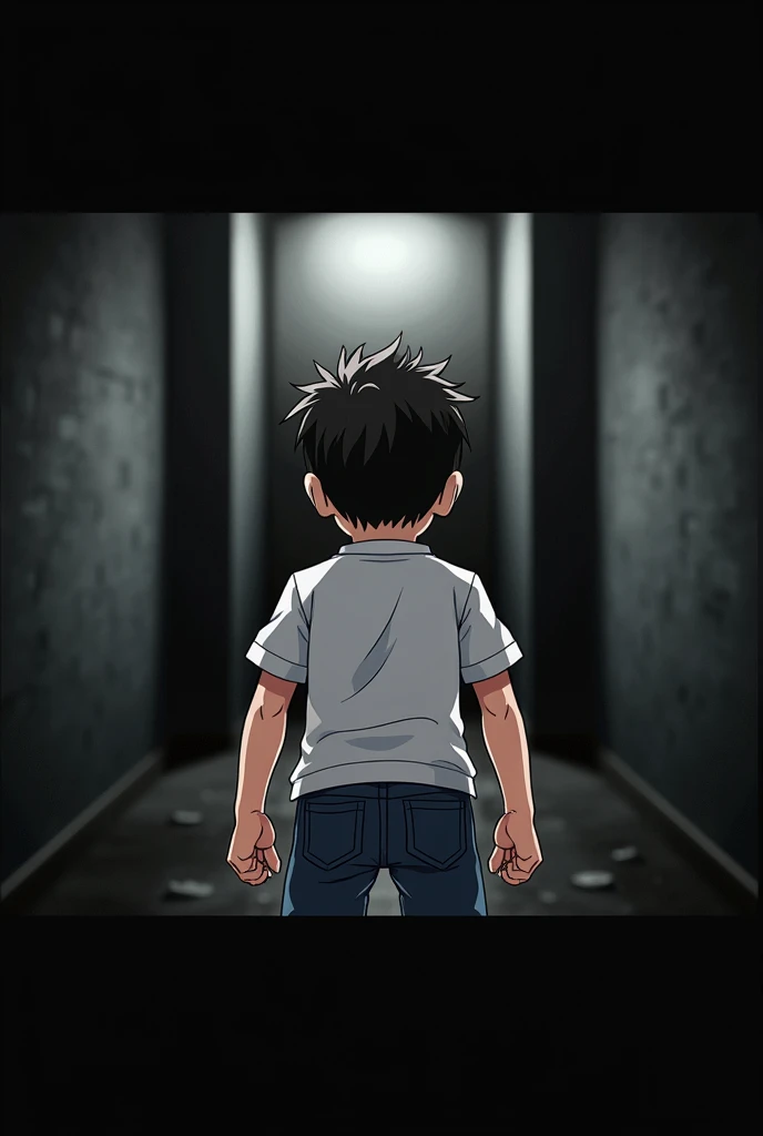 scared boy with his back turned with a surprised pose, He is in front of a wall (It&#39;s a dead end). (animated)