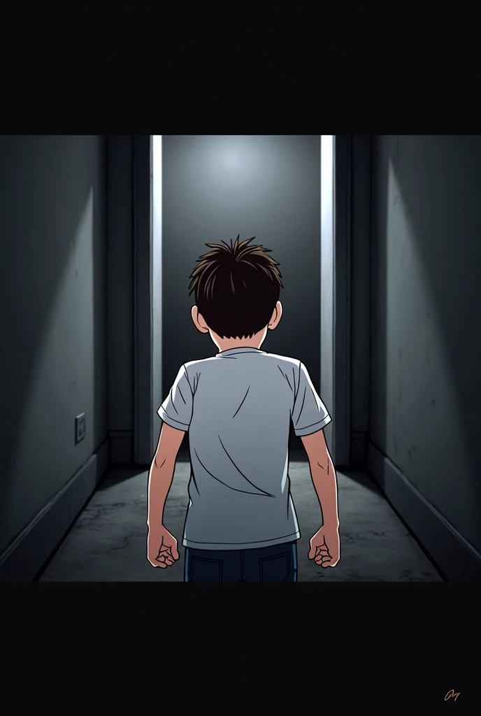 scared boy with his back turned with a surprised pose, He is in front of a wall (It's a dead end). (animated)