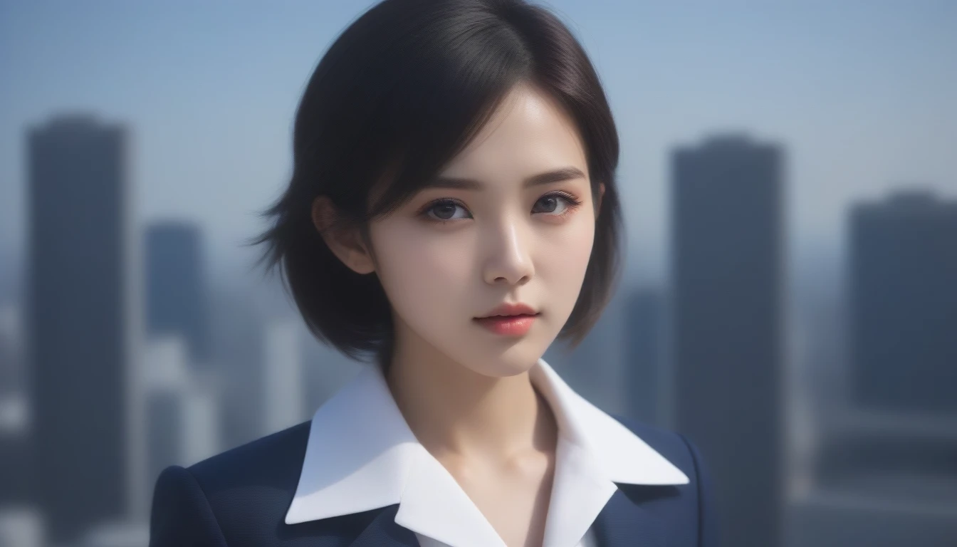 8k, Ultra-high resolution, Highest quality, masterpiece, 三分割法によるphotograph,Surreal, photograph, 1 , (:1.3), cute, cute顔, 細部までBeautiful Eyes, 細かくdetailedに,masterpiece,One Girl:1.2,Japanese women,Female announcer,cowboy shot,glaring,Black short hair,messy hair,from side,(White shirt:1.3),Dark blue blazer,Pencil Skirt,Rooftop,white collar,blue sky,Background of skyscrapers,(Beautiful attention to detail),Subtle details, detailedな顔,anger,Attractive eyes,(ポートレートphotograph:1.4),(Photorealistic images:1.4),Fantasy art,(Beautiful Face:1.4),美しくAttractive eyes、Beautiful Eyes,Silver residue,(Tight waist:1.4)、(Beautiful with perfect body proportions:1.4),Pink Lips,profile,(((Ideal body type))),A-cup small breasts :2,、Portraiture:2、Perfect Anatomy、鮮明なdetailed、detailed,Fashion magazine cover,Thin lips,完璧でBeautiful Face ,完璧でcute顔, Skin with attention to detail, Perfect limbs、Narrow waist,Surreal,Light and shadow,sunlight