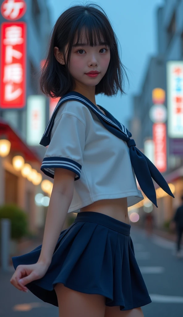 An incredibly cute girl,(super cute girl:1.4) 、Caucasian skin、(Wearing a sailor uniform:1.4 )、 professional lighting、Tokyo Street,natta, urban landscape,city lights,trunk,Close up,ssmile,, (8k, RAW Photos, highest quallity, work of art:1.2),(realisitic, photo-realisitic:1.37),lift up your skirt、Panties are visible、high quality, (RAW photo, best quality), (realistic, photorealistic: 1.4), (extremely delicate and beautiful: 1.4), amazing, fine details, masterpiece, ultra detailed, high resolution, best illustration, best shadow, intricate, ( extremely intricate: 1.2), (exquisitely detailed skin), cinematic light, perfect anatomy, (cool color: 1.4), sharp focus, 8k UHD, DSLR, (Fujifilm XT3),,(Fondo de ruinas de mazmorra en ruinas piedras grandes caverna cueva :1.4 ), (iluminación cinematográfica :1.4), (85mm F/1.4),( pose americano :1.4), (skirt lifted by itself: 1.1), (skirt lift: 1.3), (showing white panties: 1.4 ), (mostrando panties white :1.4)