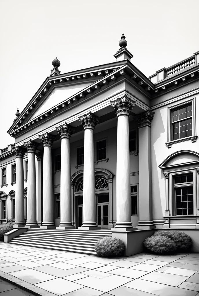 Sketch for black and white mural of the old administration, modern, contemporary, easy to draw