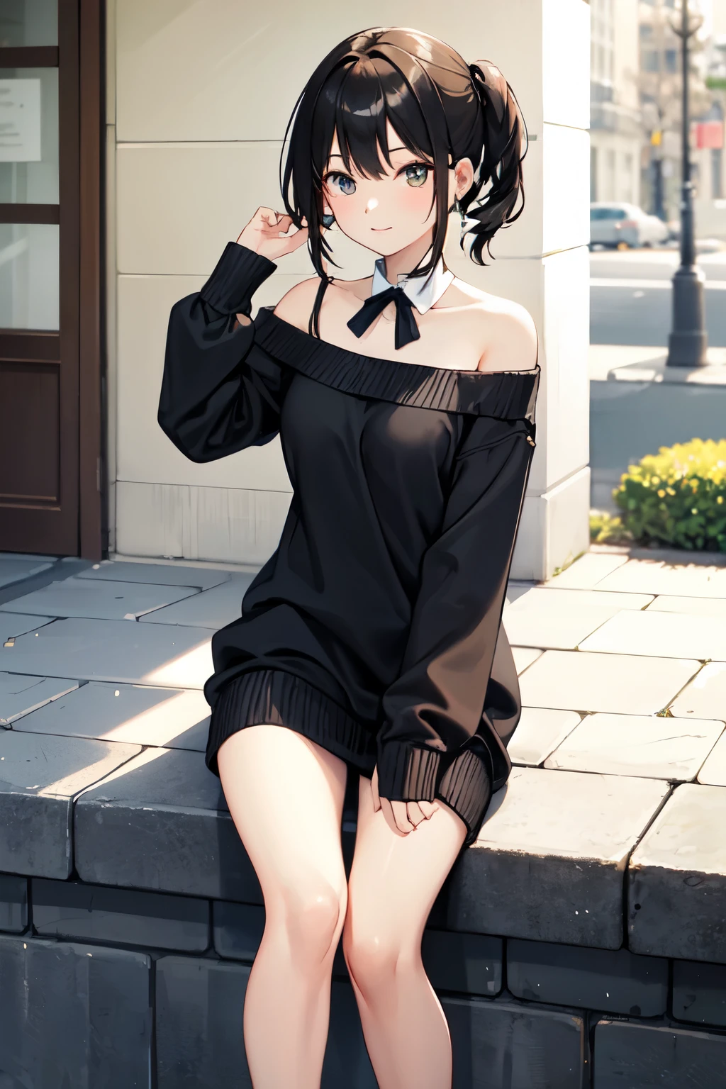 ((Highest quality)), ((masterpiece)), (detailed), One person, Off-the-shoulder sweater,