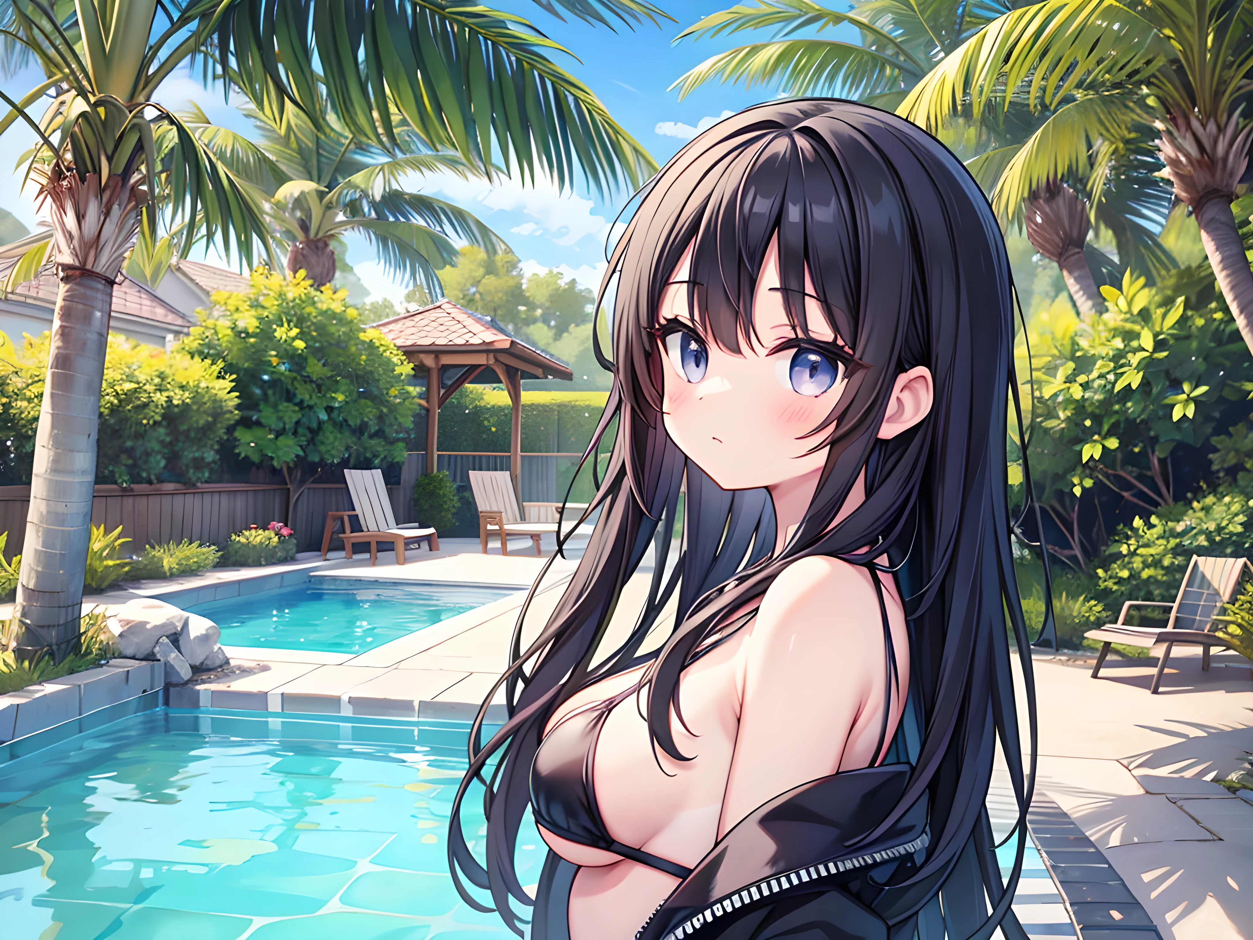 score_9, score_8_up, score_7_up, high res image,masterpiece,best quality,
1 girl,ruanyi0156,bikini, long hair,strong sunshine, small breasts,high cut,
looking down,
gravure,(ecstasy:1.2),embarrassing,blush,detailed grey eyes,tareme,anime face,
poolside background,
detailed black long hair,straight hair,
(tanline:1.2) side view,pull bikini