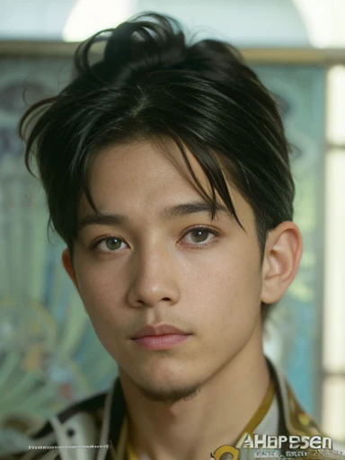 ภาพวาดดิจิทัลแบบrealisticโดย (Alphonse Mucha:1.3), A boy&#39;s face blended between Iko Uwais and Jaden Smith is the prince of the Sukhothai Kingdom., Age 22, of a muscular white man, Wear a harness, bodybuilder, sweaty body, White skin is pale and red., Smooth and clean, areolas large, black, wide, Big, pointed, swollen nipples, legend, complicated details, studio lighting, Medium shot, shoulder angle, handsome, I&#39;m a man., Mixed ethnicities between Korean and Arab., Close-up photo, golden ratio face, small smile, Long hair in the middle of the back., nature scene, Rural landscape, bokeh background, expert, 8ก, Studio portrait, soft light, By the light, realistic, movie light, Masterpiece, Highly detailed, High quality, big tits,