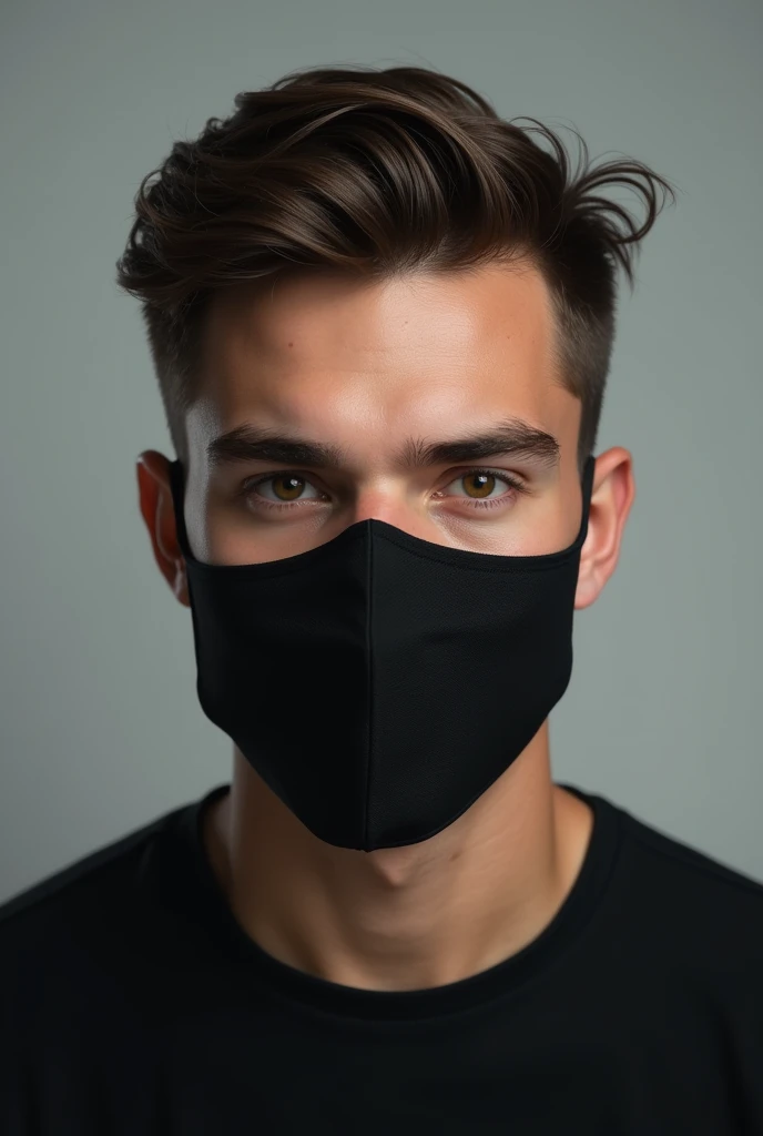 A 20-year-old man wearing a mask covering his mouth and a black mask, with a good figure and a shirt.