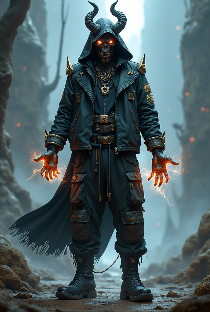 A streetwear-style demon mage in the RPG world of World of War Craft