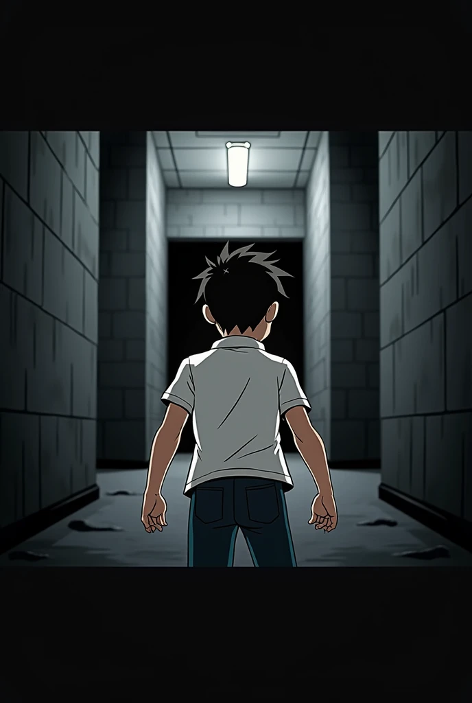 scared boy with his back turned with a surprised pose, He is in front of a wall (It&#39;s a dead end). (animated)