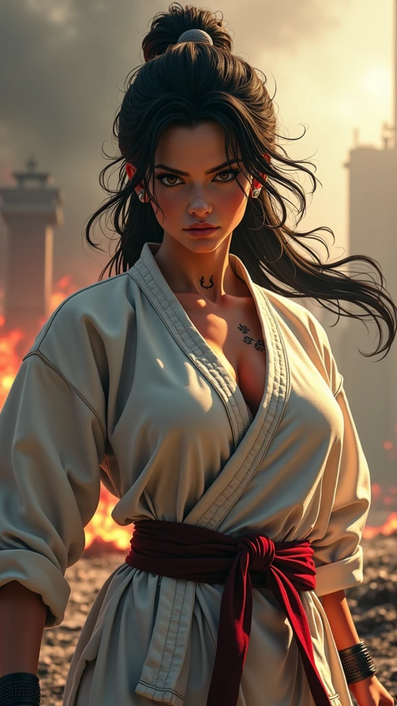 Realistic busty woman,Karateka,hokuto no ken,ultimate form,8k,Performance