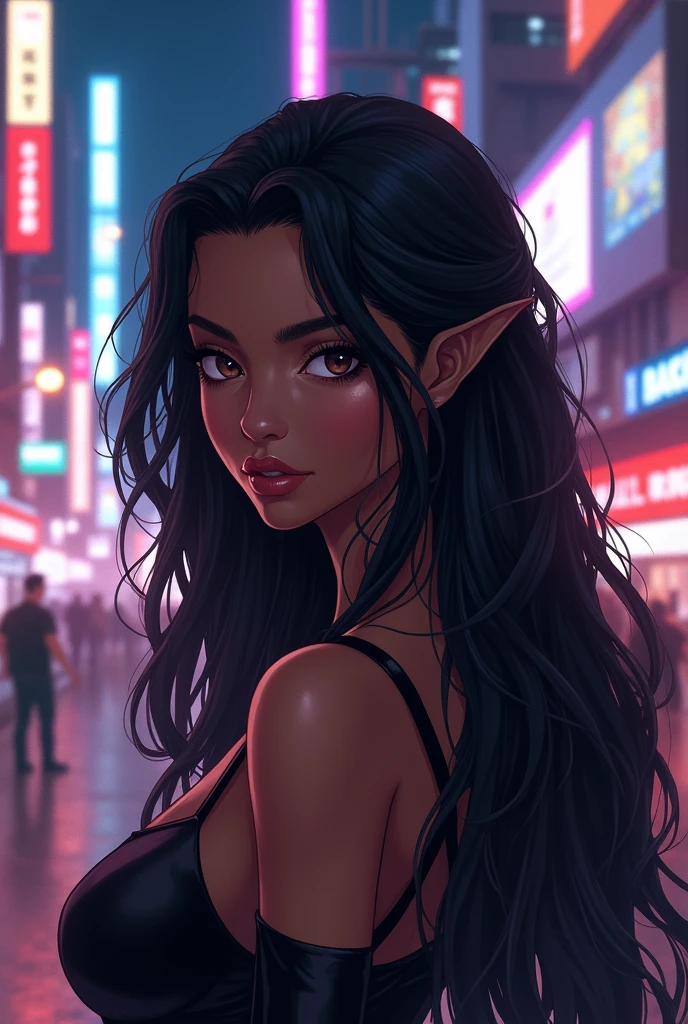 Pretty girl, model with 22, hot girl, black girl, long hair, realistic, Tokyo cenário, anime, jujutsu kaiseen, sourcererr