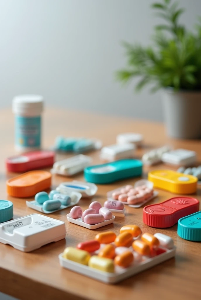 Pill boxes on a table