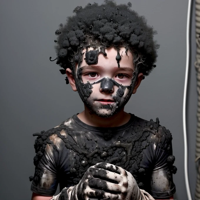 A boy gets electrocuted and covered in soot after trying to fix a broken electrical cord and failing