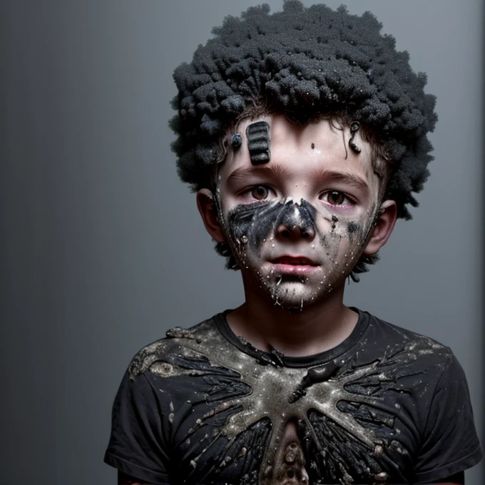 A boy gets electrocuted and covered in soot after trying to fix a broken electrical cord and failing