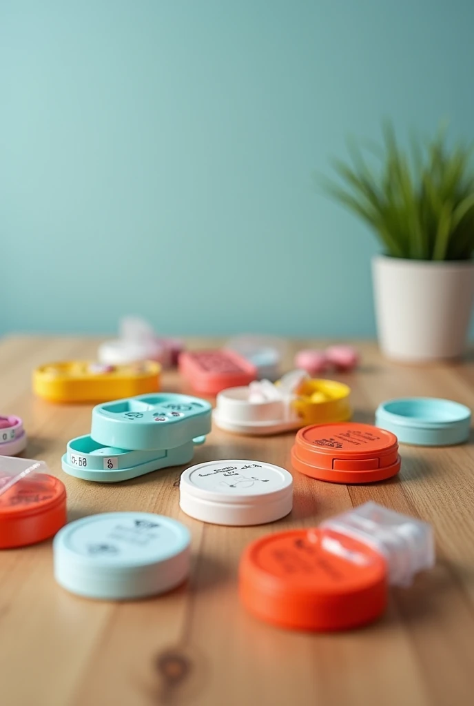 Pill boxes on a table
