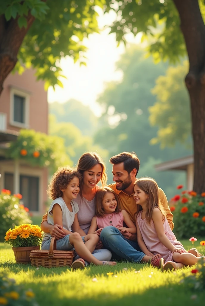 Happy family on the lawn