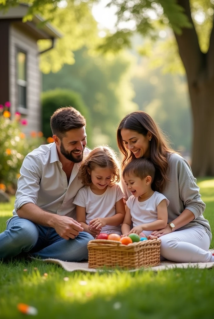 Happy family on the lawn
