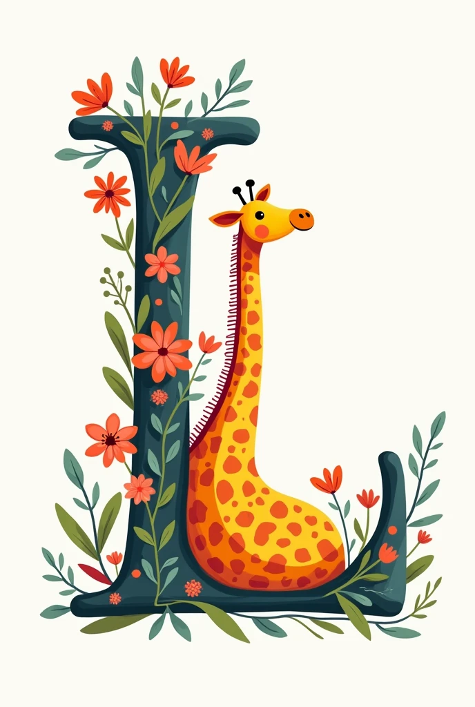 Decorate the capital letter L with a colorful giraffe