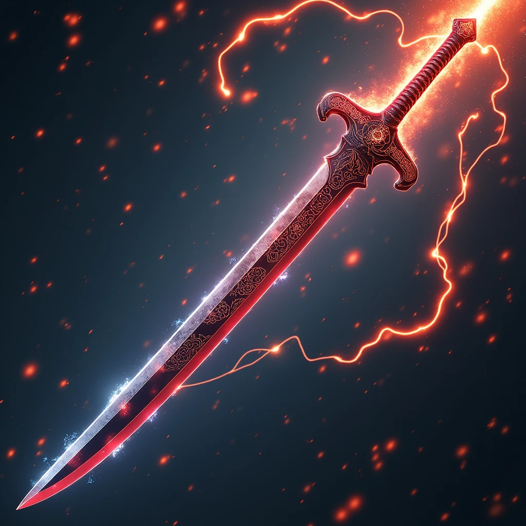 Create an image portrait of your Zanpakuto, One side resembles a traditional sword.、A two-bladed weapon with a bladed chain on the other end。. The chain is stretchable, Increases weapon versatility in both close and long-range combat.
