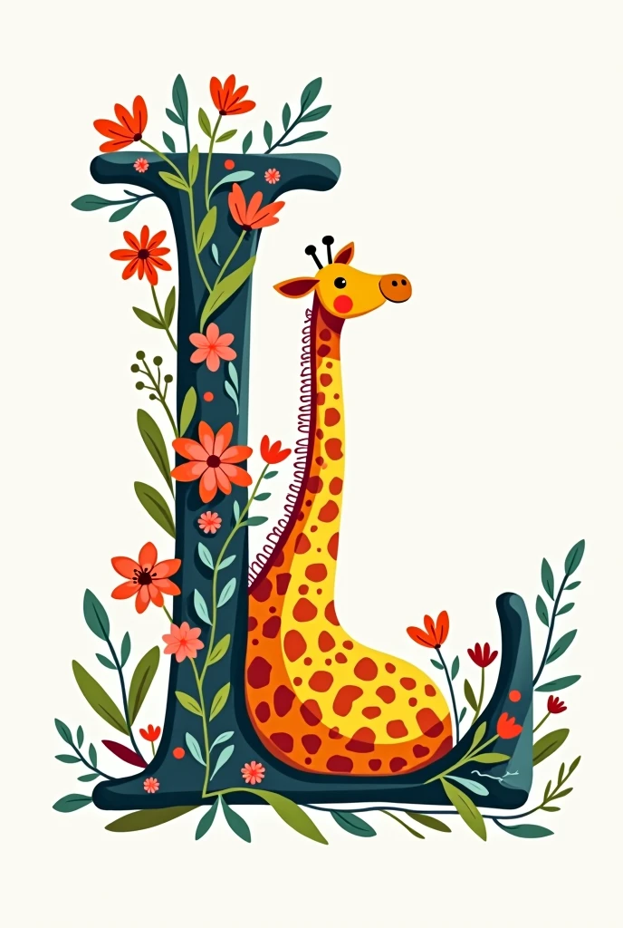 Decorate the capital letter L with a colorful giraffe