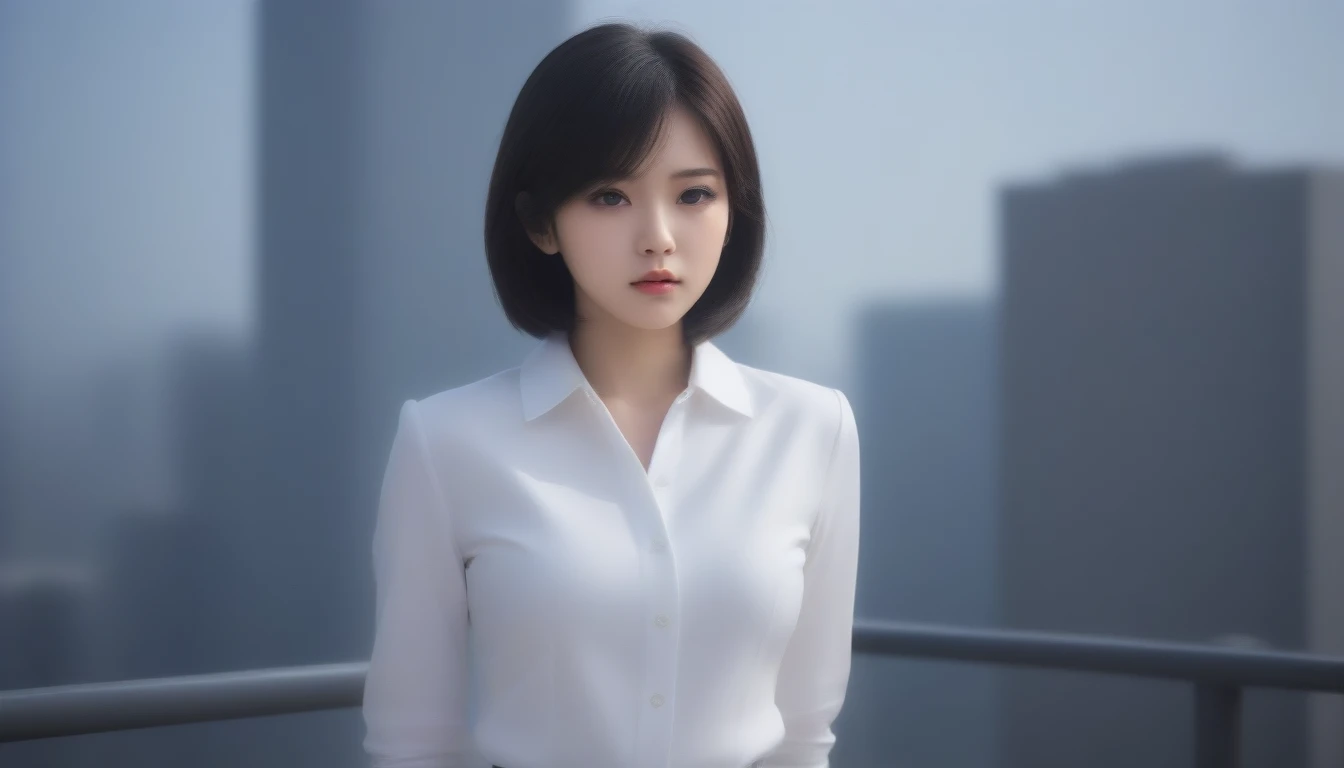 8k, Ultra-high resolution, Highest quality, masterpiece, 三分割法によるphotograph,Surreal, photograph, 1 , (:1.3), cute, cute顔, 細部までBeautiful Eyes, 細かくdetailedに,masterpiece,One Girl:1.2,Japanese women,Female announcer,cowboy shot,glaring,Black short hair,messy hair,from below,(White shirt:1.3),Dark blue blazer,Pencil Skirt,Rooftop,white collar,blue sky,Background of skyscrapers,(Beautiful attention to detail),Subtle details, detailedな顔,anger,Attractive eyes,(ポートレートphotograph:1.4),(Photorealistic images:1.4),Fantasy art,(Beautiful Face:1.4),美しくAttractive eyes、Beautiful Eyes,Silver residue,(Tight waist:1.4)、(Beautiful with perfect body proportions:1.4),Pink Lips,profile,(((Ideal body type))),A-cup small breasts :2,、Portraiture:2、Perfect Anatomy、鮮明なdetailed、detailed,Fashion magazine cover,Thin lips,完璧でBeautiful Face ,完璧でcute顔, Skin with attention to detail, Perfect limbs、Narrow waist,Surreal,Light and shadow,sunlight