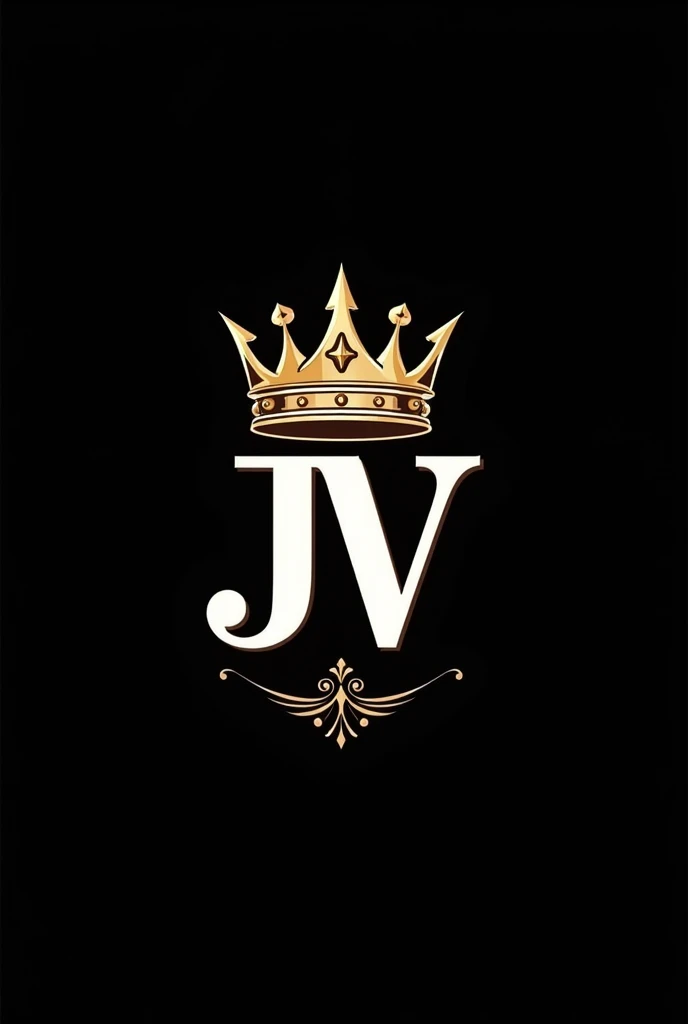 A logo with the letters JV in white and a black background Make it with a crown above the letters and make it a beer logo Make the crown with more of a point and give the logo more decoration Make the crown a king&#39;s crown and more decoration 