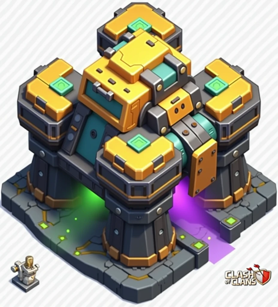 Create a clash of clans tow haul with four cannons on top. Gold and blue colors