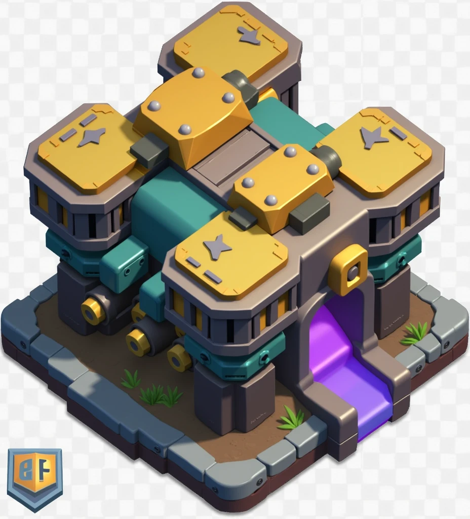 Create a clash of clans tow haul with four cannons on top. Gold and blue colors