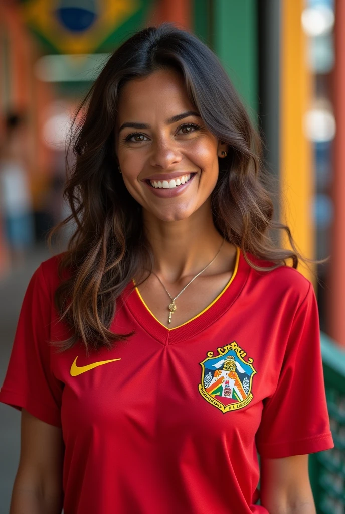 Singer Aline Barros from Brazil wearing a Flamengo football team shirt