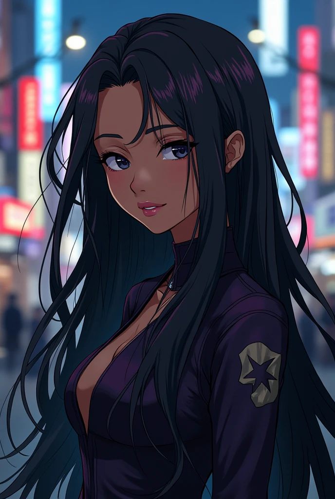 Pretty girl, model with 22, hot girl, black girl, long hair, realistic, Tokyo cenário, anime, jujutsu kaiseen, sourcerer, jujutsu kaisen style