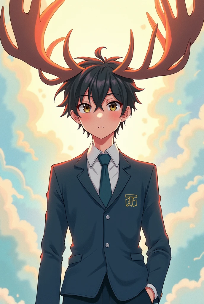 Man with moose antlers in anime style student outfit