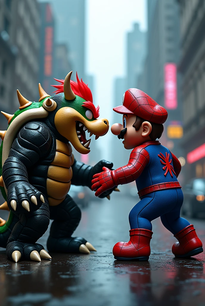 Bowser in Venom outfit and Mario in Spider-Man outfit