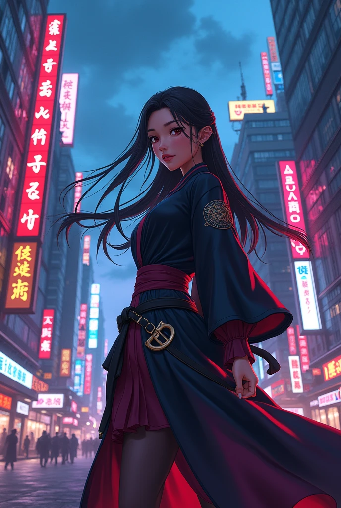 Pretty girl, model with 22, , black girl, long hair,, Tokyo cenário, anime, jujutsu kaiseen, sourcerer, jujutsu kaisen style