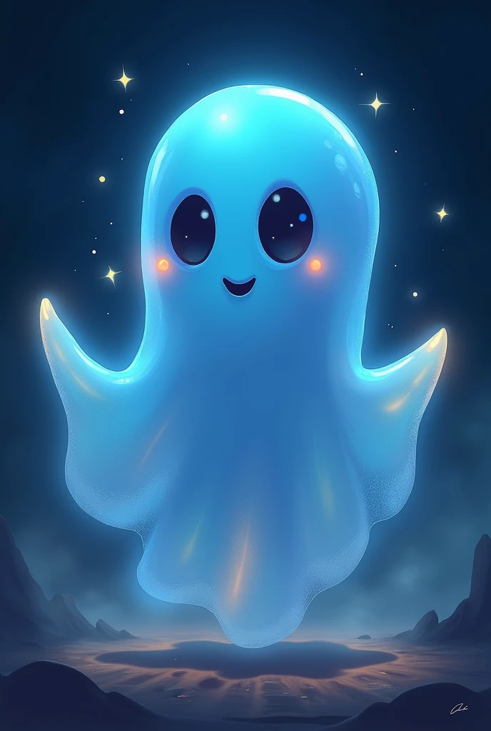 Create a ghost mascot for the store "MX offerts", in blue and gold.