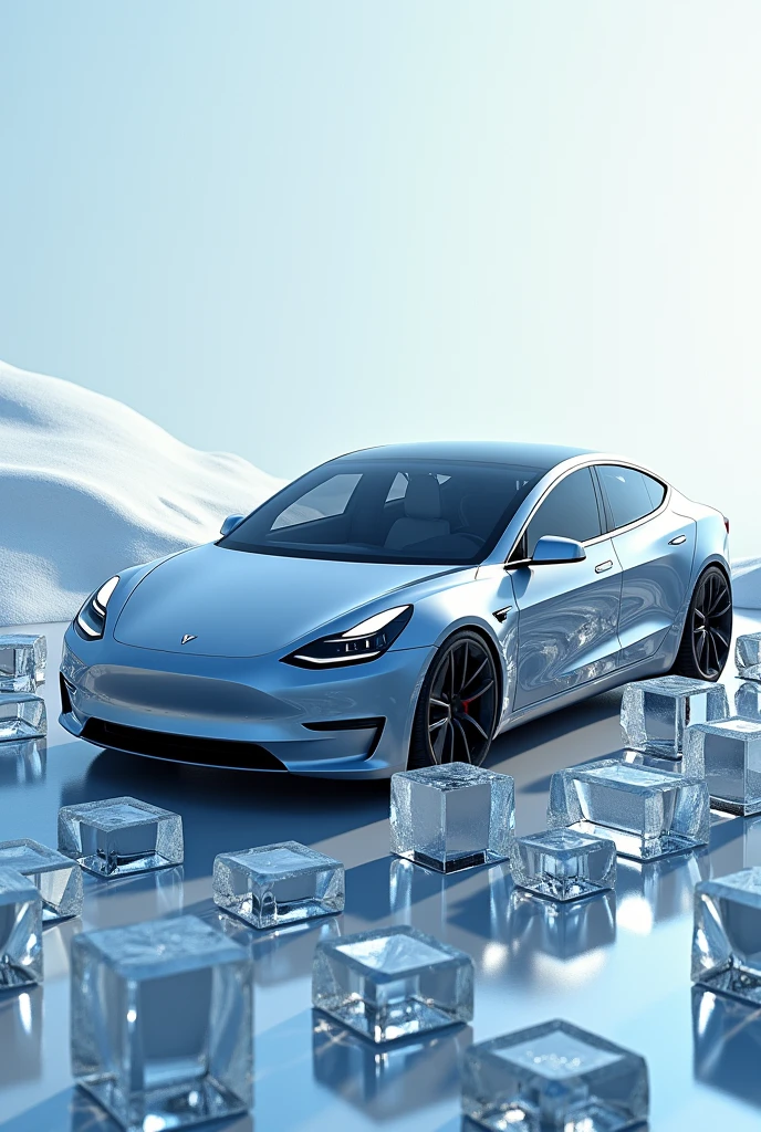 A Tesla car with ice cubes