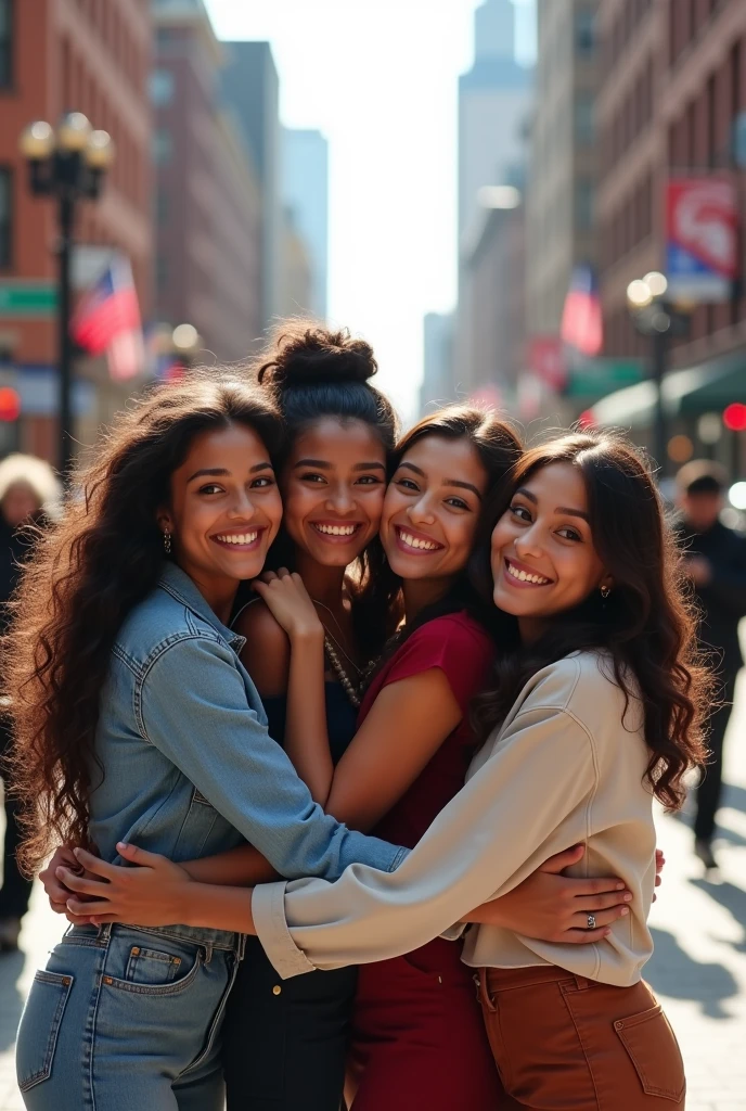 4 best friend girl they're from Indonesia, Venezuela, Chinese-american, and Irak on trip in Boston and hug each other
They're beautiful
Full picture