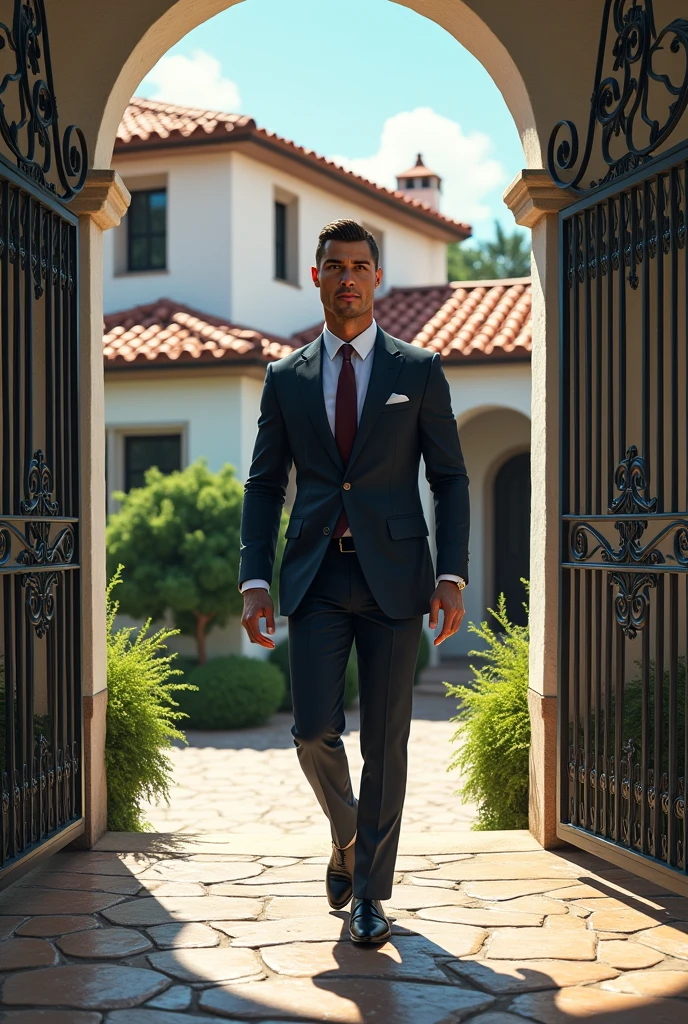 Cristiano Ronaldo going out to a villa