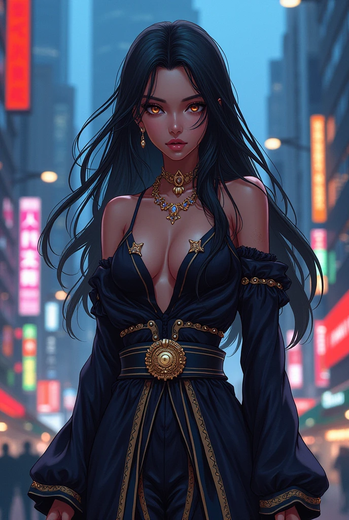 Pretty girl, model with 22, , black girl, long hair,, Tokyo cenário, anime, jujutsu kaiseen, sourcerer, jujutsu kaisen style, jujutsu kaisen OC SUKUNA WIFE