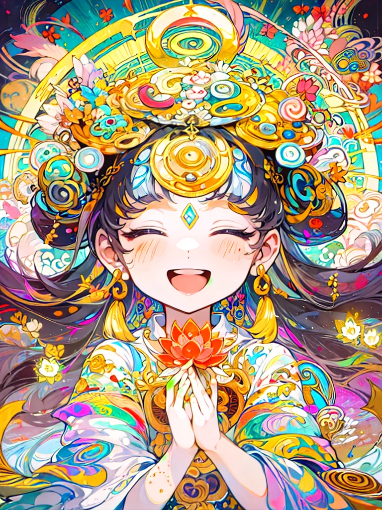 Amitabha、Extremely colorful 、Paradise、love、mercy、Halo、Smile、Lotus flower、Nirvana、masterpiece, High resolution, Highest quality, Golden phase、Spiral phase