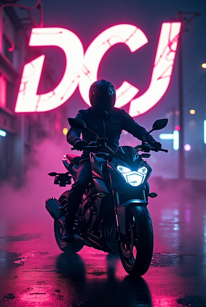 I am a techno DJ and I like motorcycles similar to the Yamaha MT 09. I have a song that causes adrenaline when driving. I like 150 bpm in songs. I want something that illustrates a video game cover from the 90s. It is not necessary to impersonate me. I need the following letters in the image: DCI DJ, with an electric style. the image must be square in shape