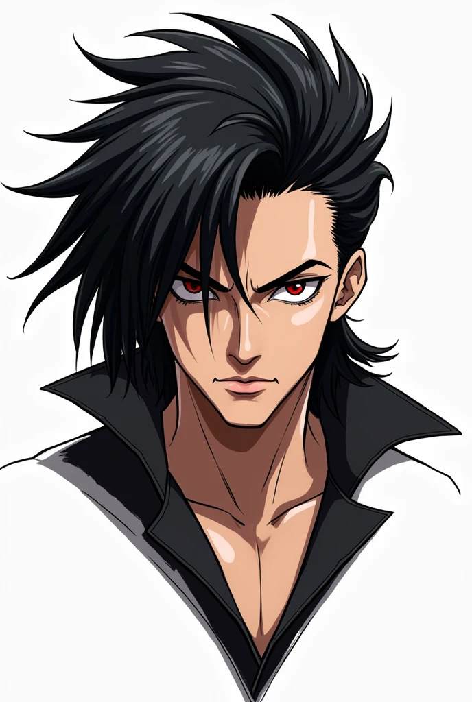 Black haired man Modern mullet hairstyle,red eyes,white background,drawing,Acting like a gangster
