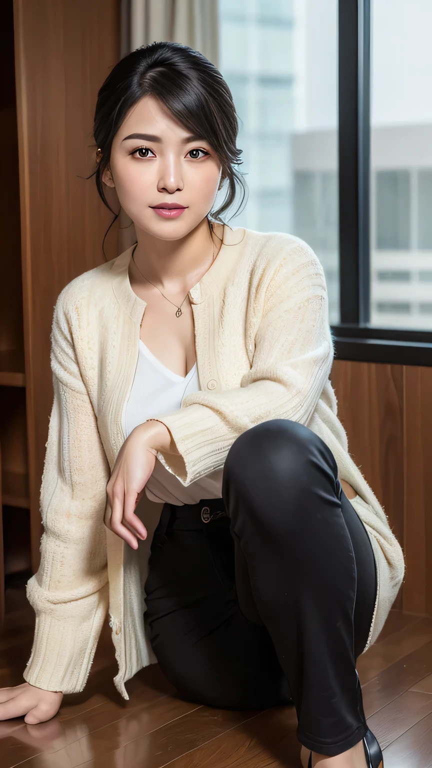 (in 8K, Highest quality, masterpiece:1.2), (Realistic, Photorealistic:1.37), Ultra-detailed, Natural light, , 1 person, 4 woman, Black Hair, Trendy clothes、Less exposure, Highly detailed face and skin, Detailed eyes, Highly detailed face and skin、Take a full-body photo、Farbe々A pose、