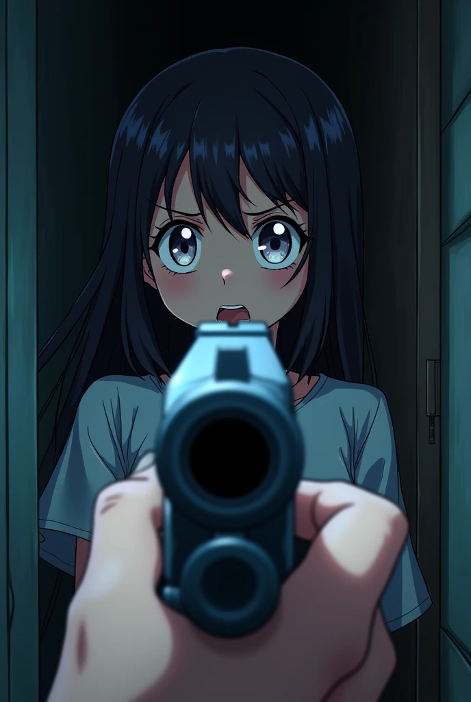 In the anime、I point a gun at the girl ,ass pov,First-person view