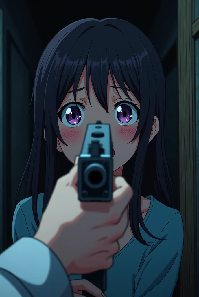 In the anime、I point a gun at the girl ,ass pov,First-person view
