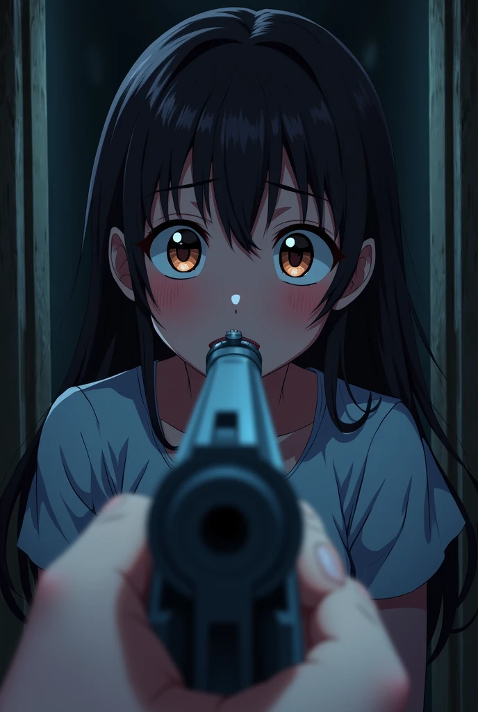In the anime、I point a gun at the girl ,ass pov,First-person view