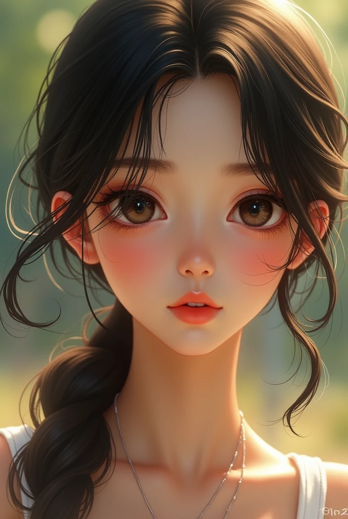Best quality, masterpiece, super high resolution, (realistic: 1.4), original photo, wallpaper, head photo, skin, simple background, black eyes, detail, selfie, 1 girl, 2, beautiful girl, breeze, sunshine, playground