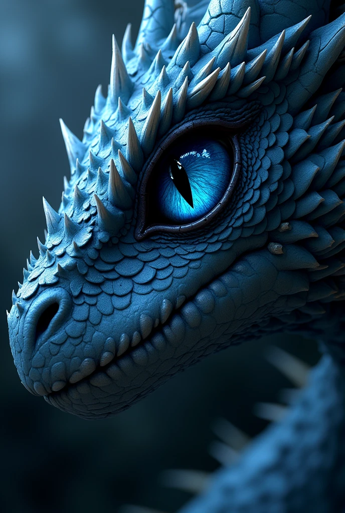 Blue eye of a dragon with sharp scales