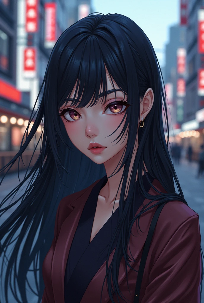 Pretty girl, model with 22, , black girl, long hair,, Tokyo cenário, anime, jujutsu kaiseen, sourcerer, jujutsu kaisen style, jujutsu kaisen OC SUKUNA WIFE heian era