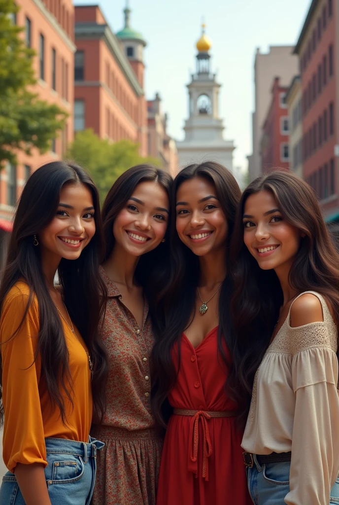 4 best friend girl they're from Indonesia, Venezuela, Chinese-american, and Irak on trip in Bostom
They're beautiful
Full picture
Make it based on etnict please
Straight long hair