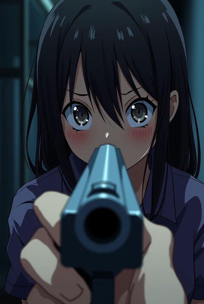 In the anime、I point a gun at the girl ,ass pov,First-person view